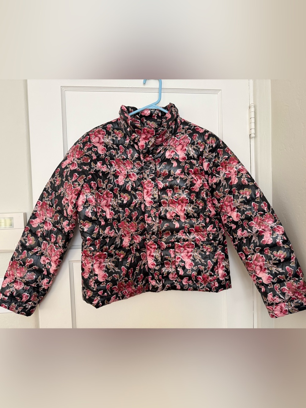 🆕 NWT Lands’ End packable black floral down puffer jacket women’s petite medium